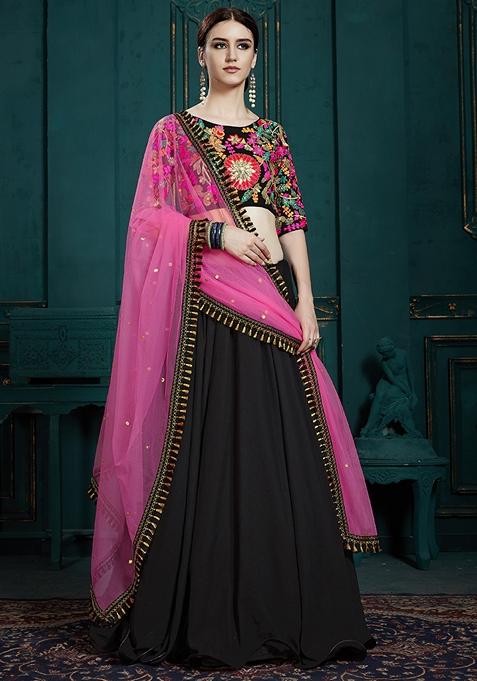 Black Sequin Embroidered Work Lehenga Set