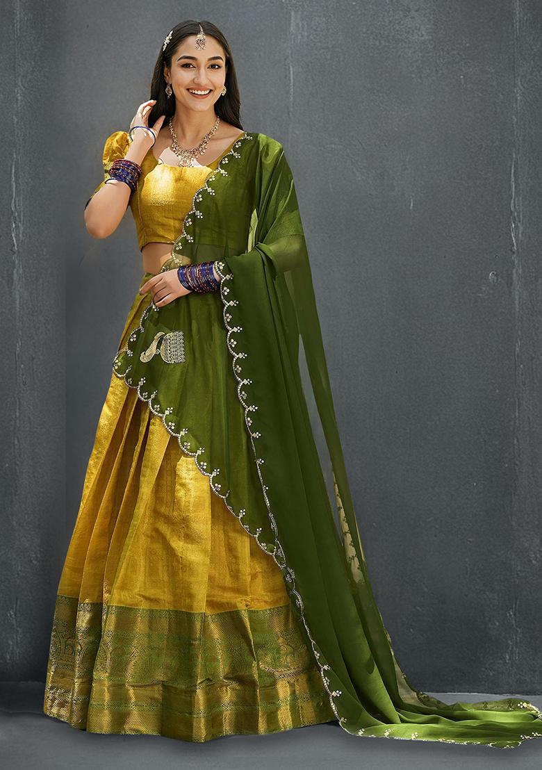 Yellow Kanjivaram Zari Woven Lehenga Set