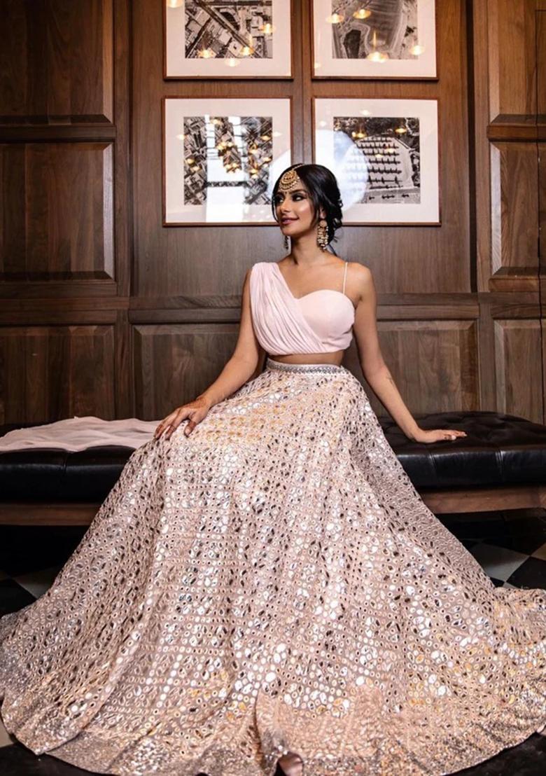 Pink Sequin Thread Embroidered Georgette Lehenga Set