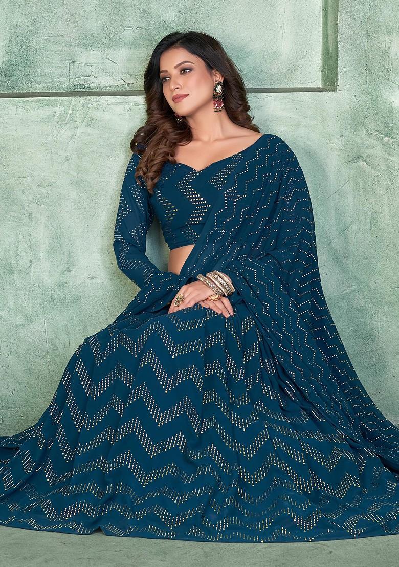 Aqua Blue Sequin Embroidered Georgette Lehenga Set