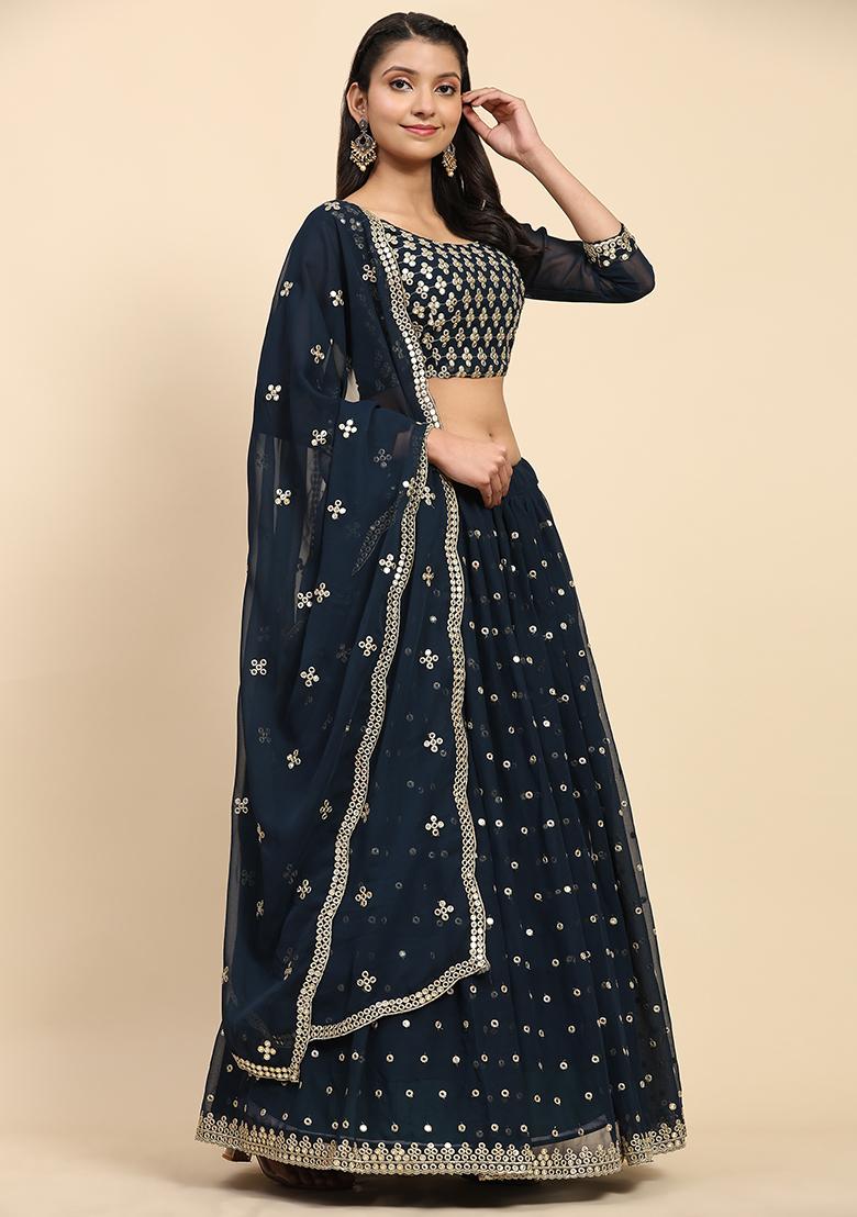 Firozi Sequin Embroidered Faux Georgette Lehenga Set