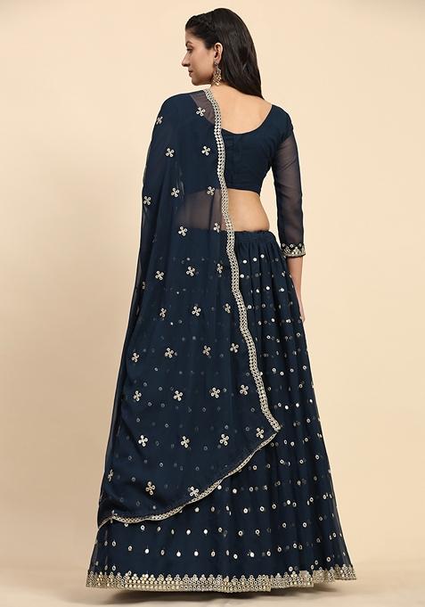 Firozi Sequin Embroidered Faux Georgette Lehenga Set