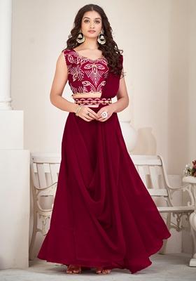 Maroon Embroidered Georgette Lehenga Set