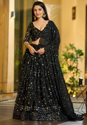 Black Sequin Embroidered Georgette Lehenga Set