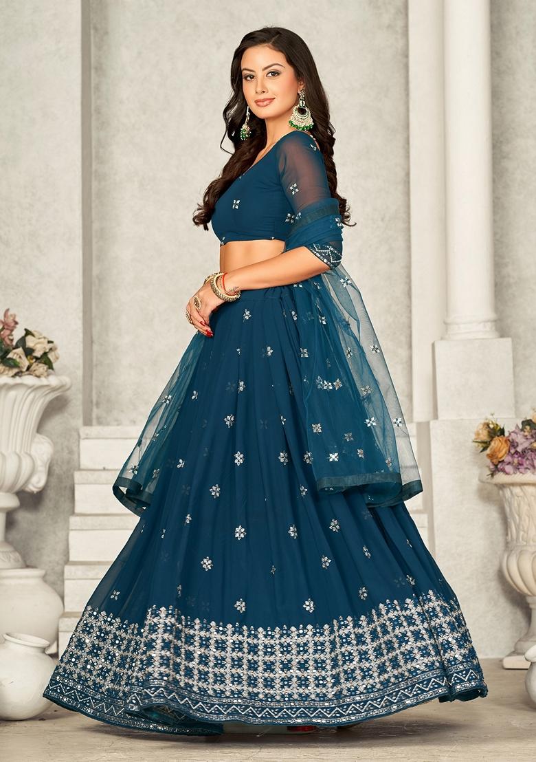Rama Blue Sequin Embroidered Georgette Lehenga Set