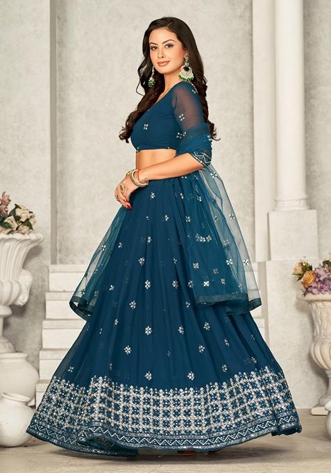 Rama Blue Sequin Embroidered Georgette Lehenga Set