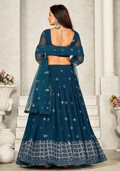 Rama Blue Sequin Embroidered Georgette Lehenga Set