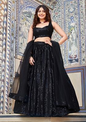 Black Sequin Embroidered Georgette Lehenga Set