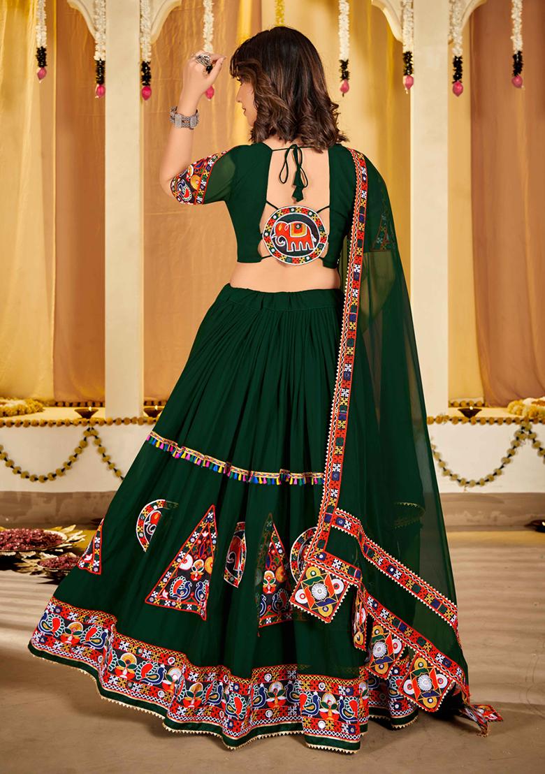 Green Embroidered Georgette Lehenga Set