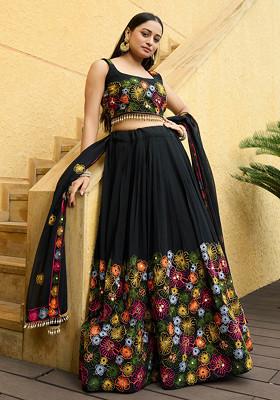 Black Embroidered Georgette Lehenga Set