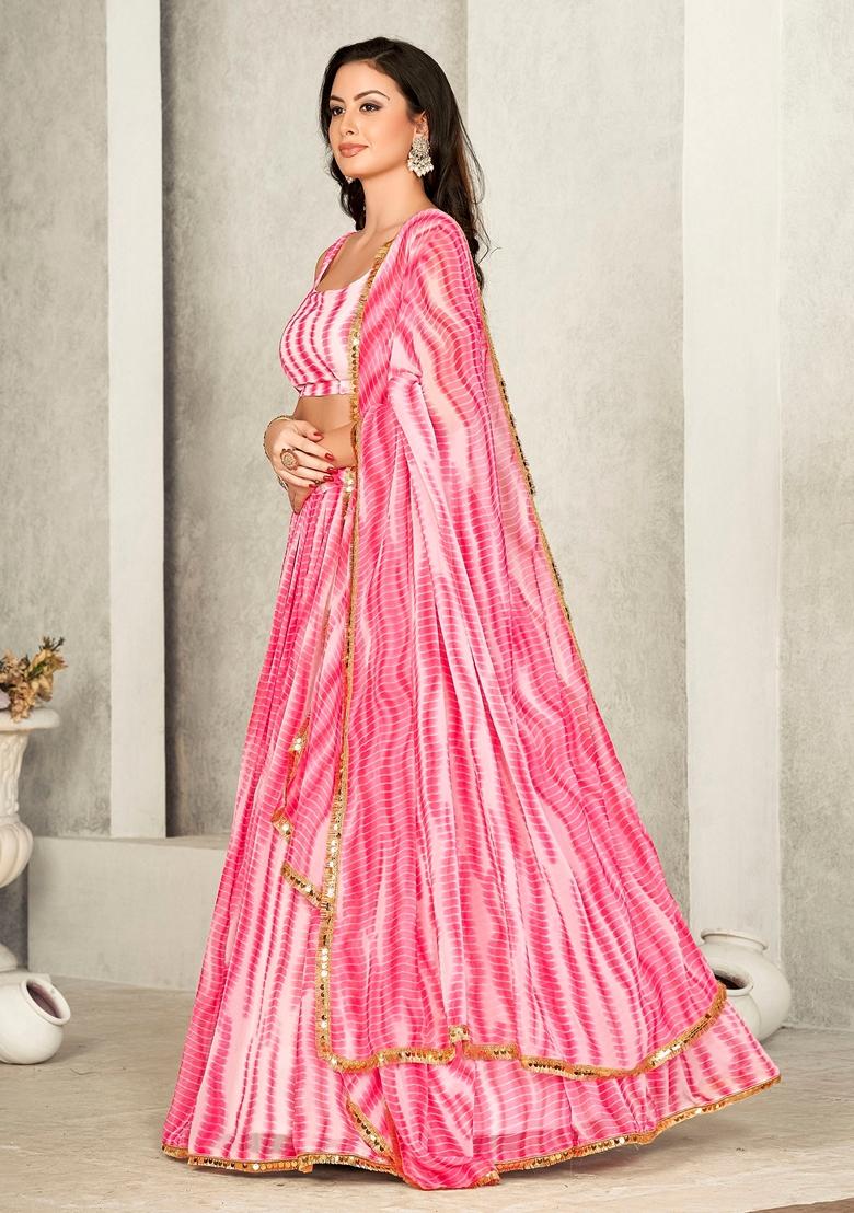 Pink Leheriya Print Georgette Lehenga Set