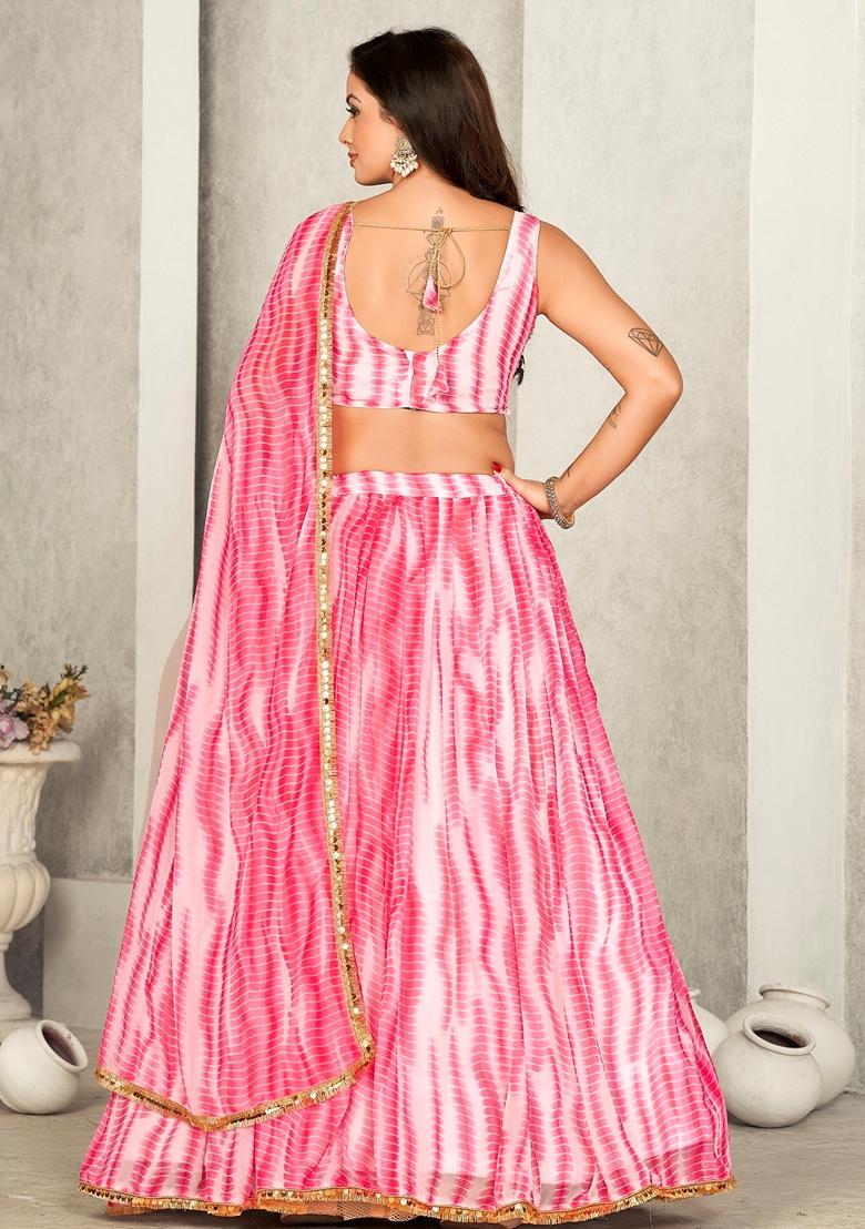 Pink Leheriya Print Georgette Lehenga Set