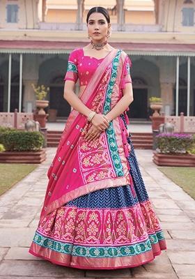 Blue Patola Print Tussar Silk Lehenga Set choli