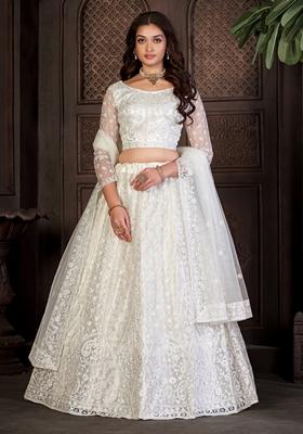 White Embroidered Net Lehenga Set