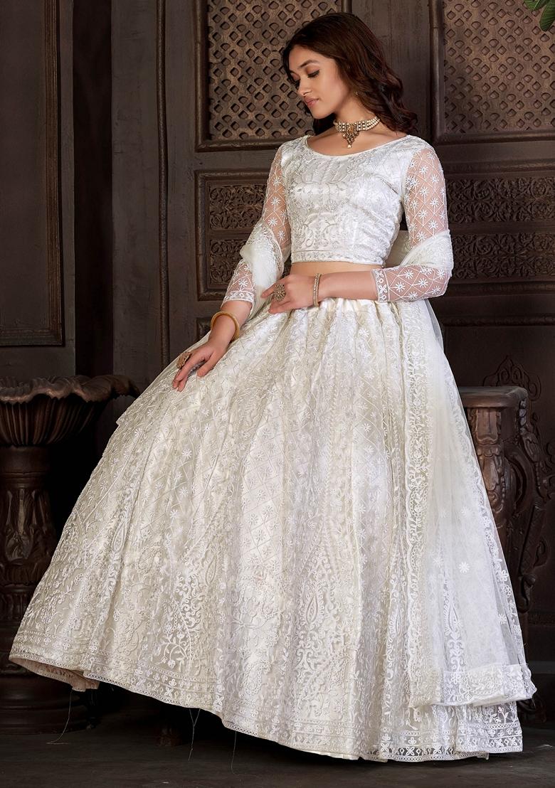 White Embroidered Net Lehenga Set