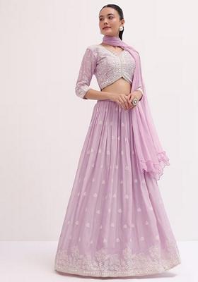 Lavender Sequin Embroidered Faux Georgette Lehenga Set