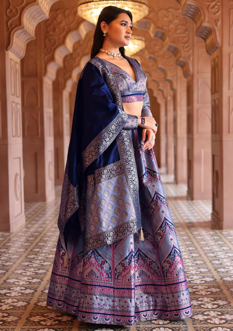 Light Lavender Zari Woven Silk Lehenga Set