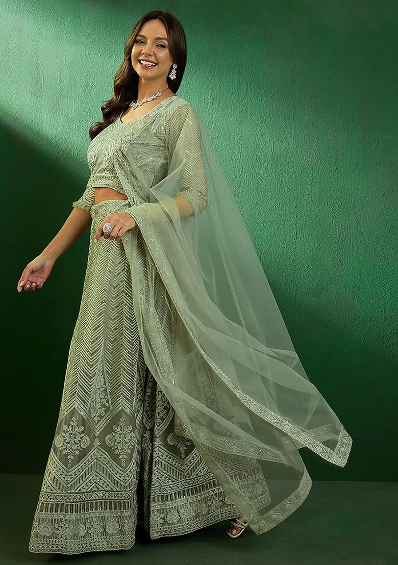 Pista Sequin Embroidered Net Lehenga Set