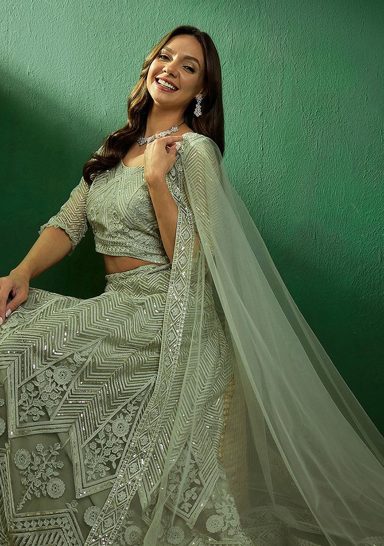 Pista Sequin Embroidered Net Lehenga Set