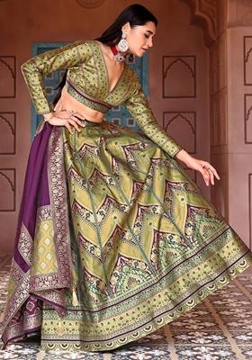 Olive Zari Woven Silk Lehenga Set