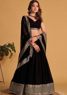 Black Sequin Zari Embroidered Georgette Lehenga Set