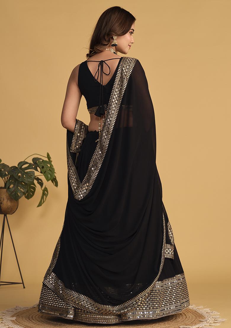 Black Sequin Zari Embroidered Georgette Lehenga Set