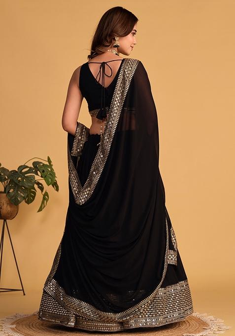 Black Sequin Zari Embroidered Georgette Lehenga Set