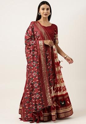 Off White Patola Print Tussar Silk Lehenga Set