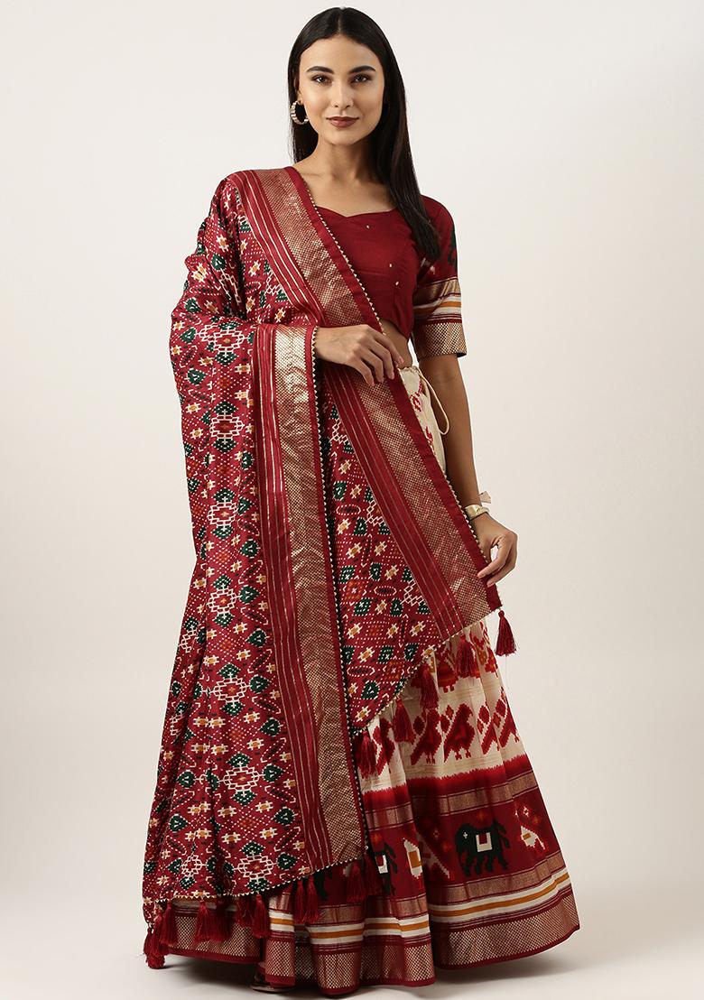 Off White Patola Print Tussar Silk Lehenga Set