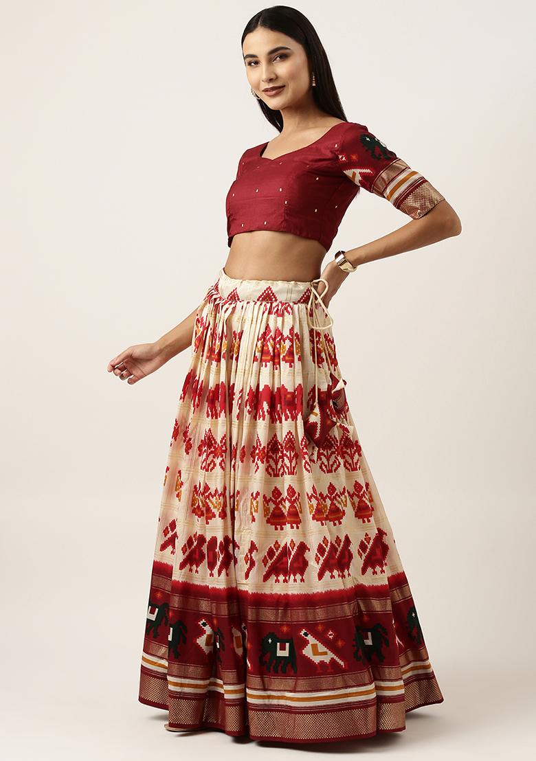 Off White Patola Print Tussar Silk Lehenga Set