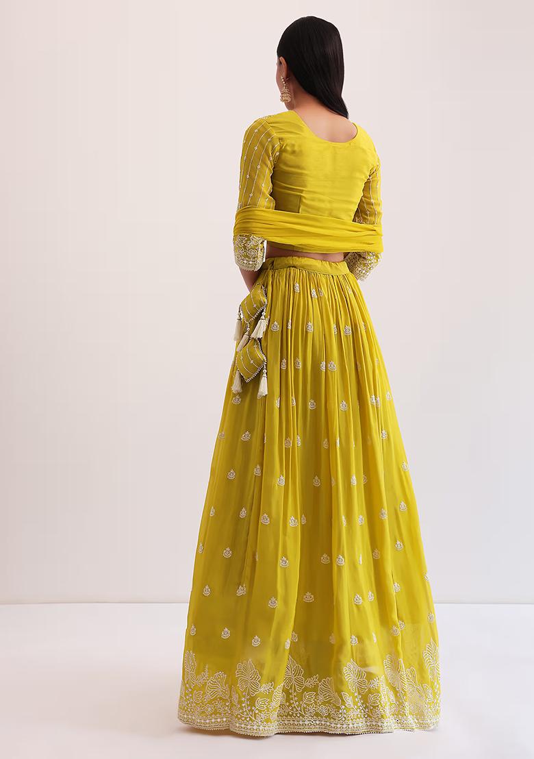 Yellow Sequin Embroidered Faux Georgette Lehenga Set