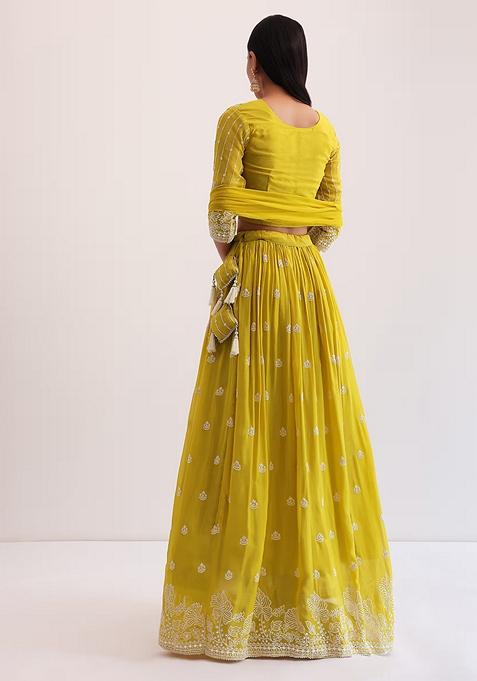 Yellow Sequin Embroidered Faux Georgette Lehenga Set