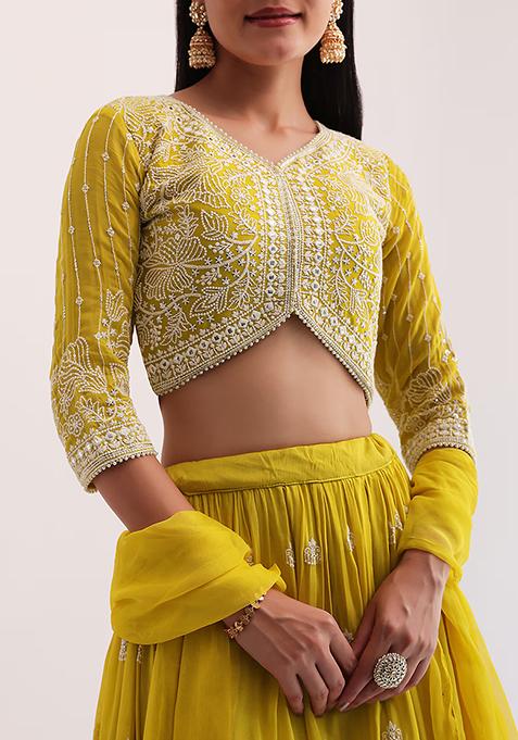Yellow Sequin Embroidered Faux Georgette Lehenga Set