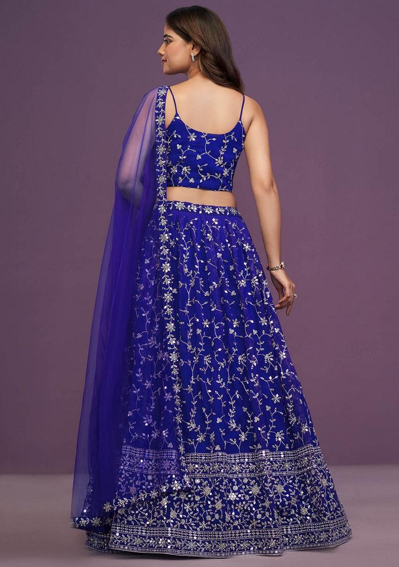 Royal Blue Zari Sequin Embroidered Georgette Lehenga Set