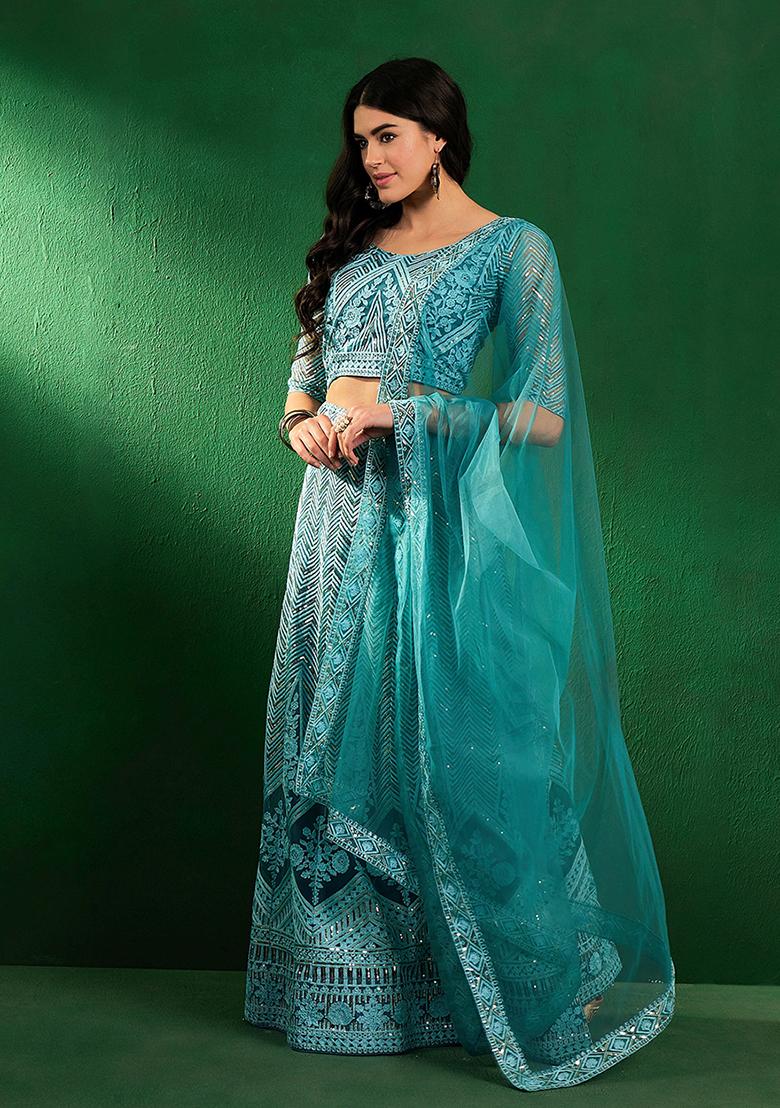 Sky Blue Sequin Embellished Lehenga Set