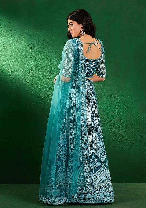 Sky Blue Sequin Embellished Lehenga Set