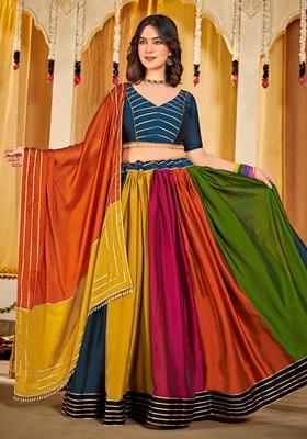 Multicolour Embroidered Rangoli Silk Lehenga Set