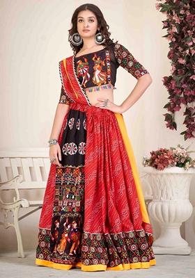 Multicolour Embroidered Cotton Silk Lehenga Set