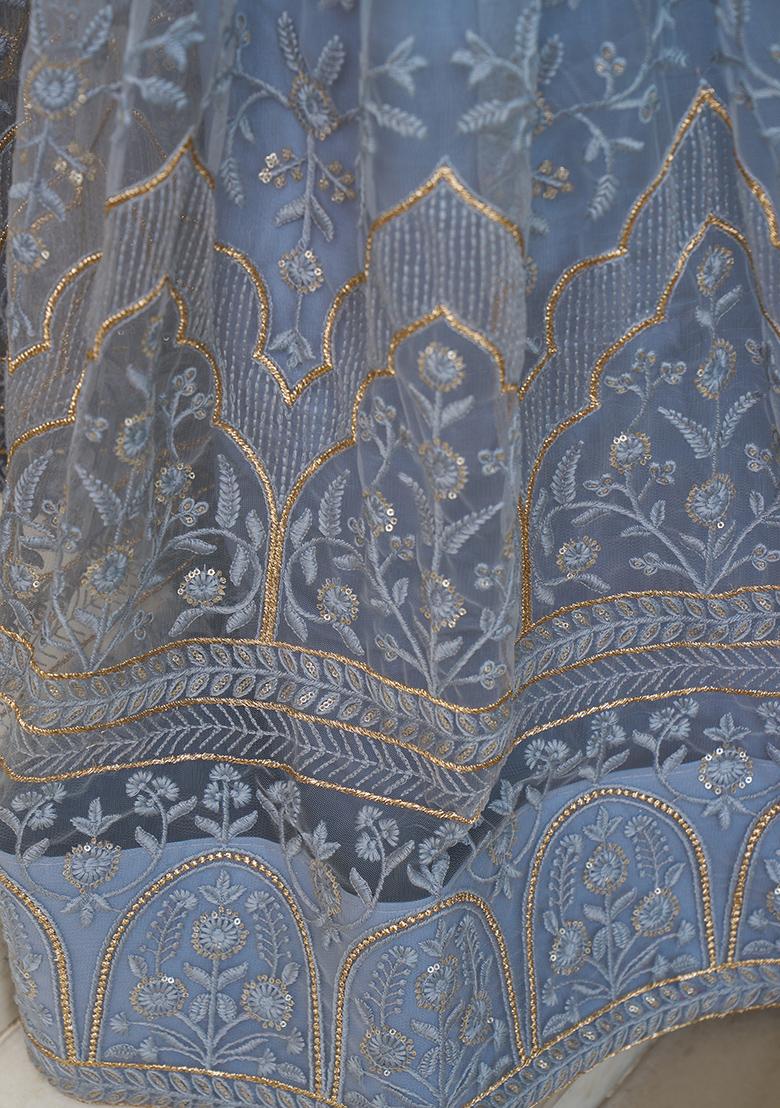 Blue Thread Sequin Embroidered Net Lehenga Set