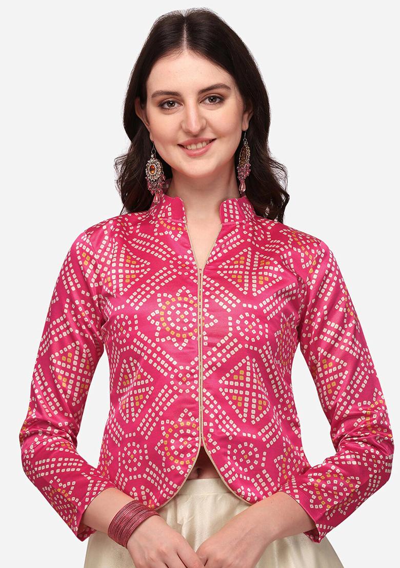 Pink Digital Print Satin Lehenga Set