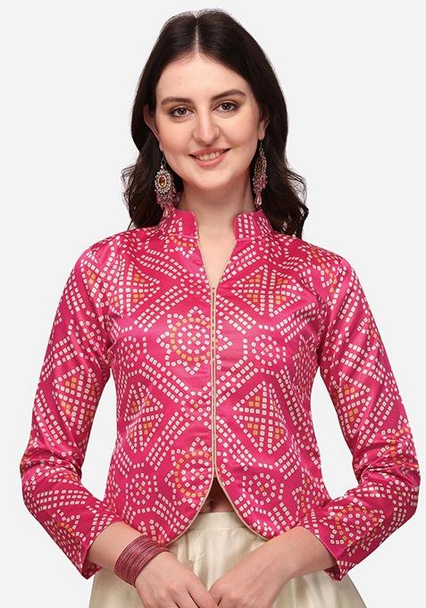 Pink Digital Print Satin Lehenga Set