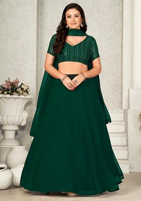 Deep Green Sequin Embroidered Georgette Lehenga Set