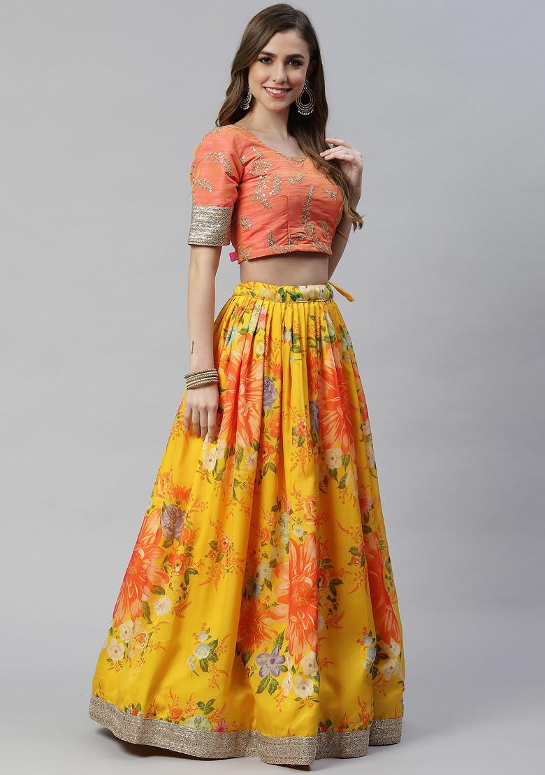 Yellow Digital Print Dori And Sequin Embroidered Organza Silk Lehenga Set