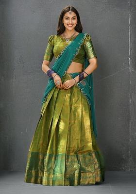 Parrot Kanjivaram Zari Woven Lehenga Set