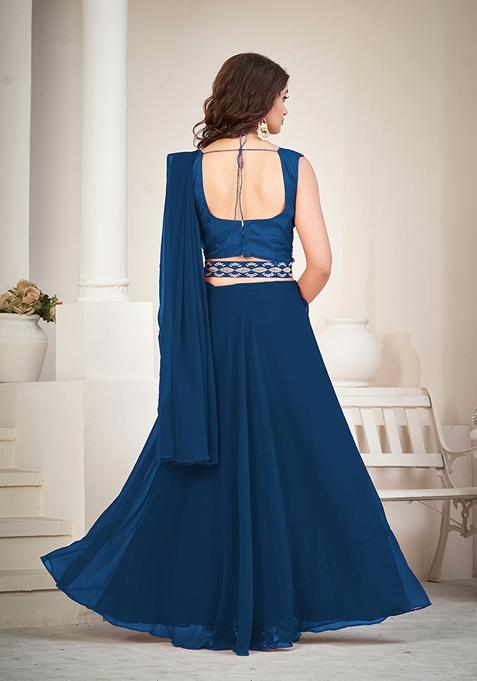 Blue Embroidered Art Silk Lehenga Set