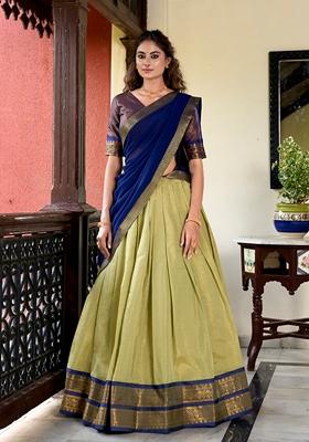 Pista Green Zari Woven Georgette Lehenga Set