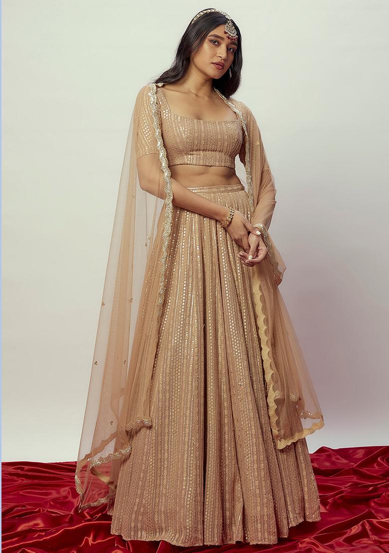 Brown Sequin Embroidered Georgette Lehenga Set