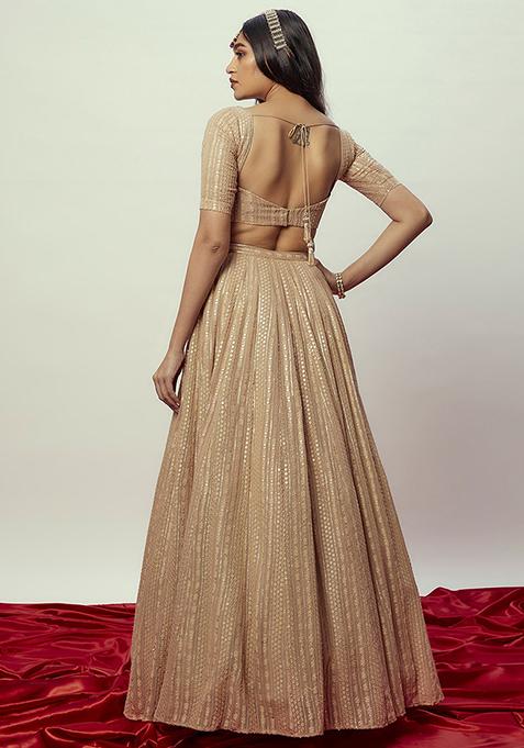 Brown Sequin Embroidered Georgette Lehenga Set