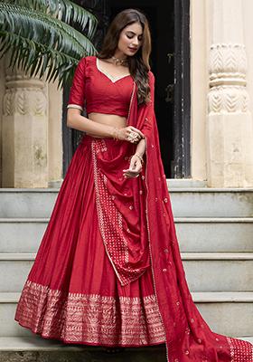 Red Zari Woven Pure Chanderi Lehenga Set
