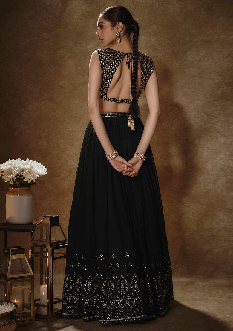 Black Sequin Embroidered Georgette Lehenga Set